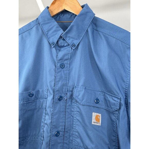 Carhartt Force Relaxed Fit Mens L Ridgefield Button Down Short Sleeve Shirt Blue - Picture 4 of 13
